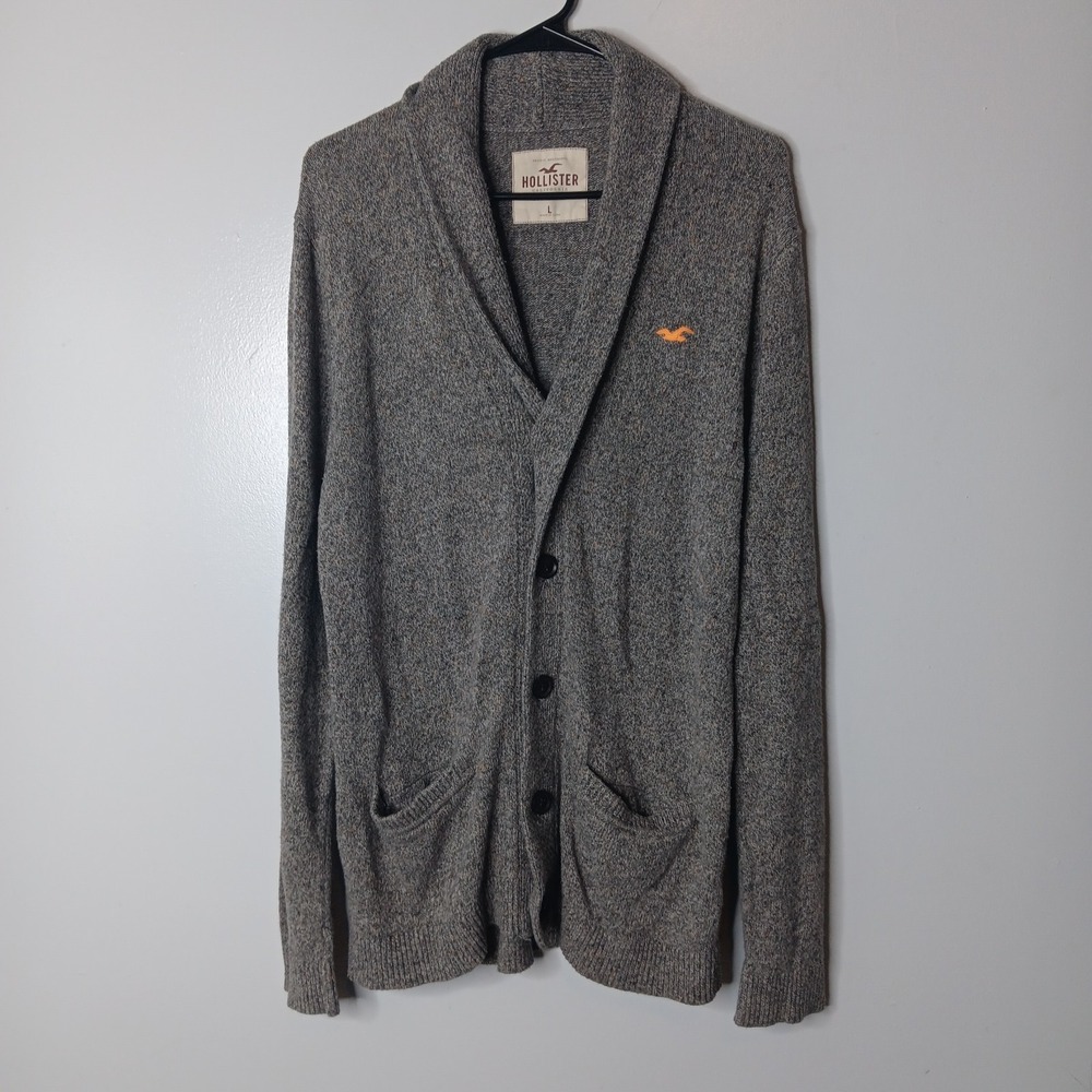 Y2K Hollister Cardigan Sweater Mens Size L Gray Preppy Varsity Academia Grandpa